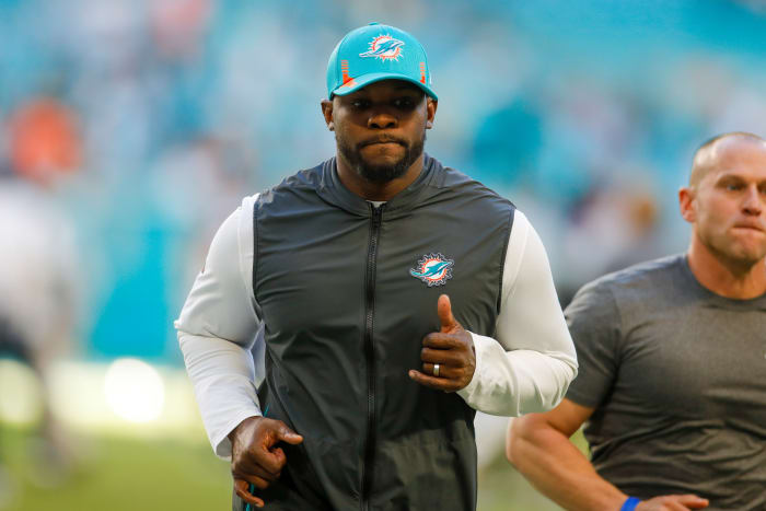 Nov 7, 2021; Miami Gardens, Florida, USA; Miami Dolphins head coach Brian Flores exits the field after the game against the Houston Texans at Hard Rock Stadium. Mandatory Credit: Sam Navarro-USA TODAY Sports